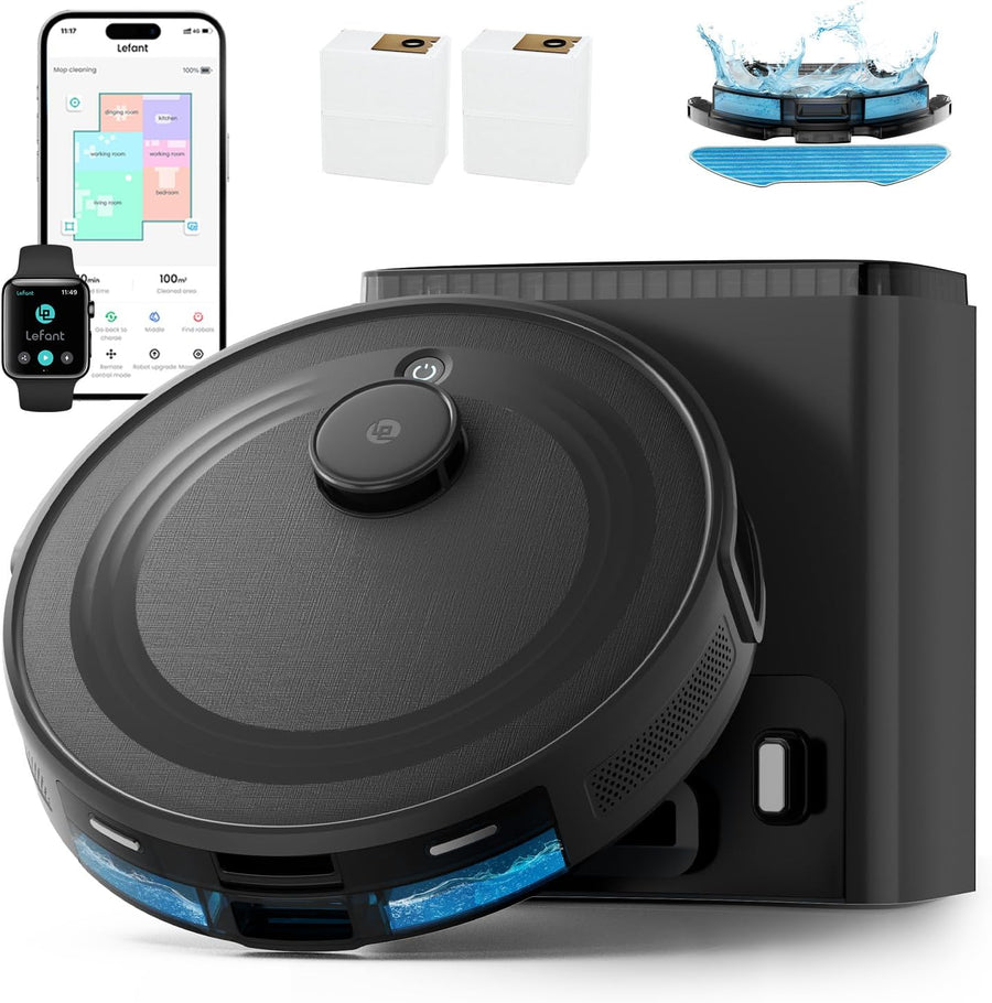 Robot Vacuum Mop Self Empty 6000Pa LiDAR Mapping WiFi 75 Day Auto