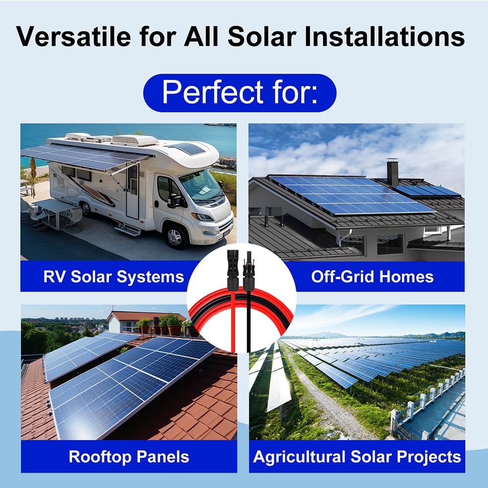15M Solar Panel Extension Cable MC4 Waterproof 4mm Red Black