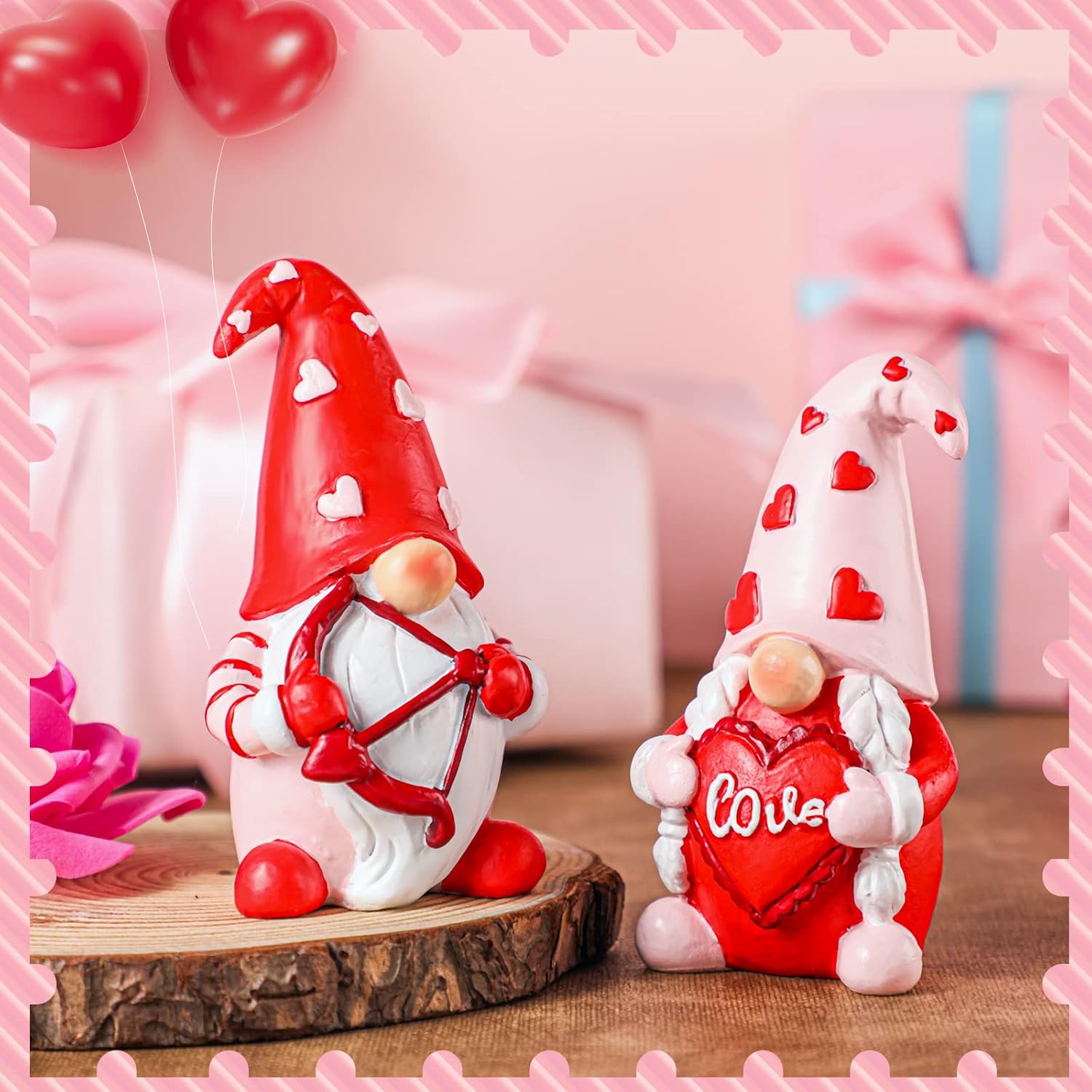 2PCS Valentine Gnome Decor Resin Love Heart Figurines Gift