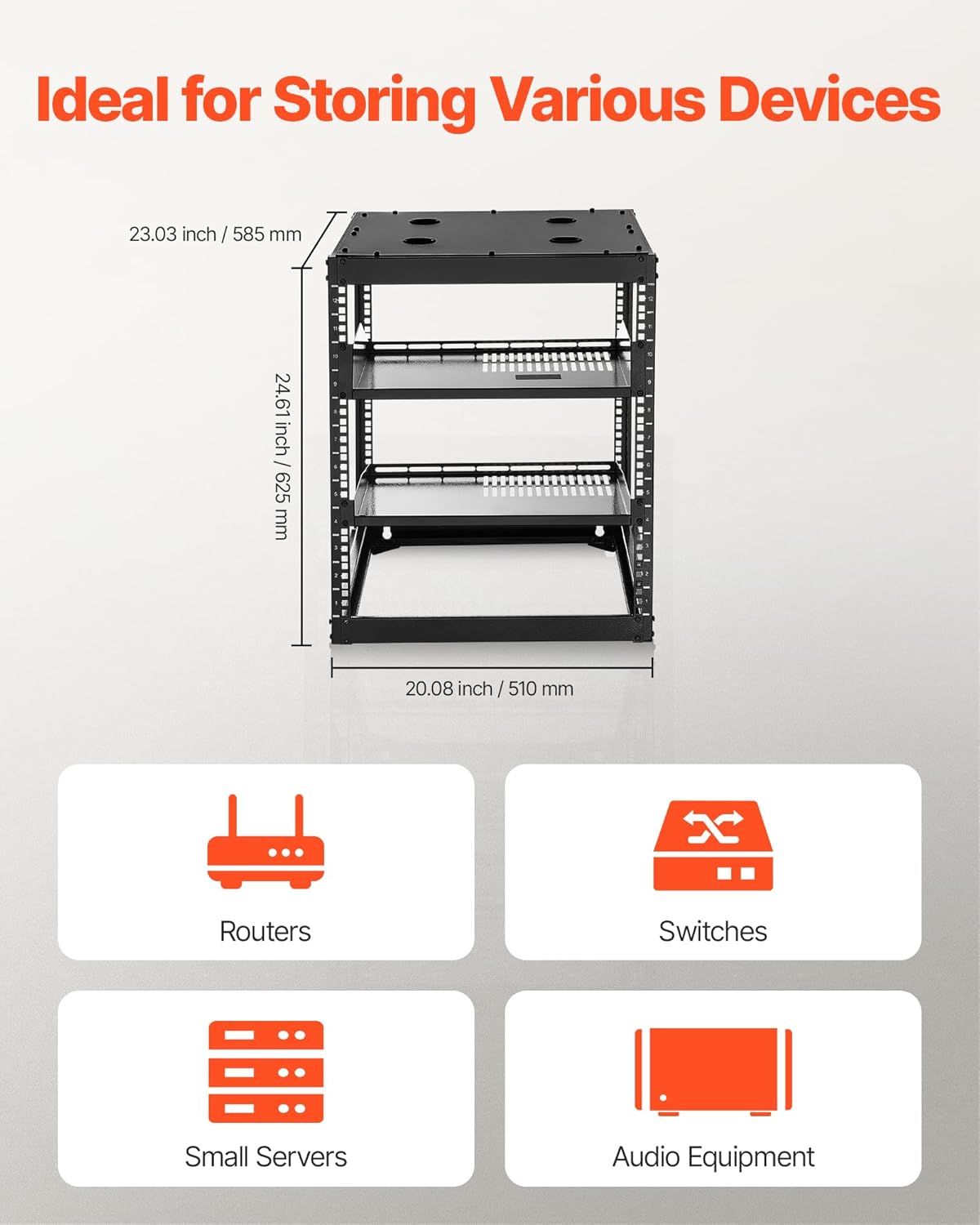 12U Open Frame Network Rack Wall Floor Mount Black