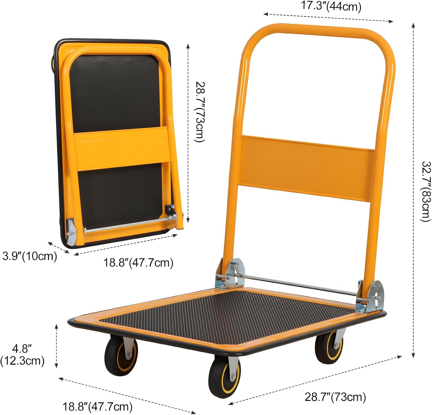 Heavy Duty Foldable Platform Trolley 150KG Push Hand Cart Yellow