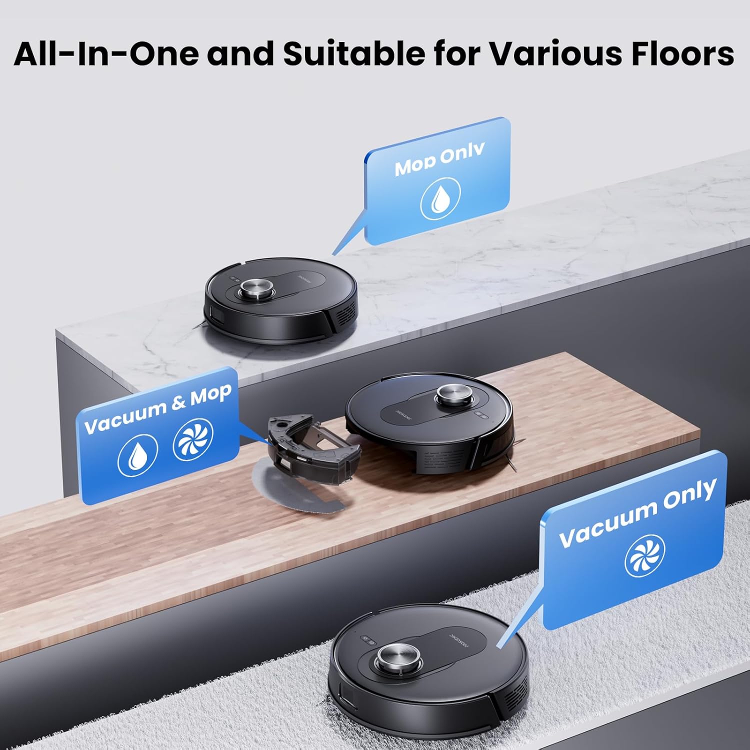 Robot Vacuum Mop Self Empty 6000Pa LiDAR 200Min WiFi Pet Hair
