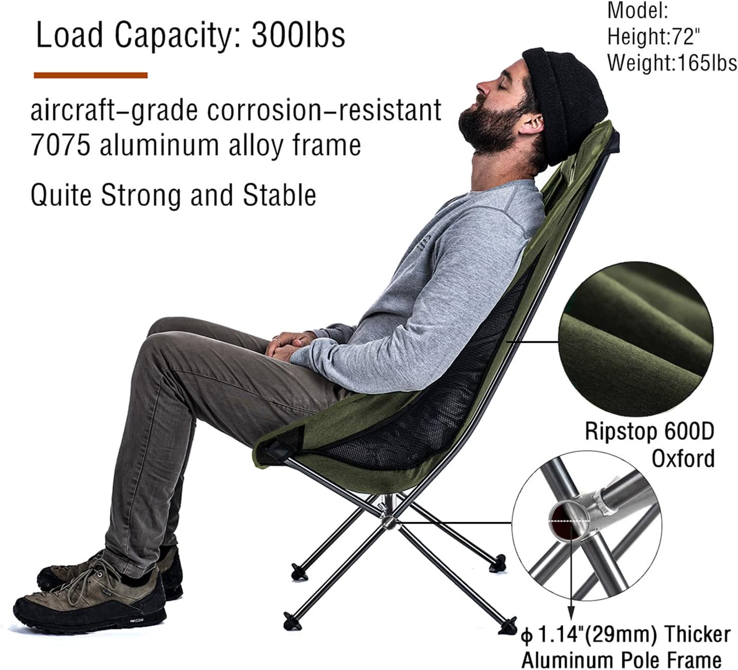 Lightweight Folding Camping Chair 330lb Green