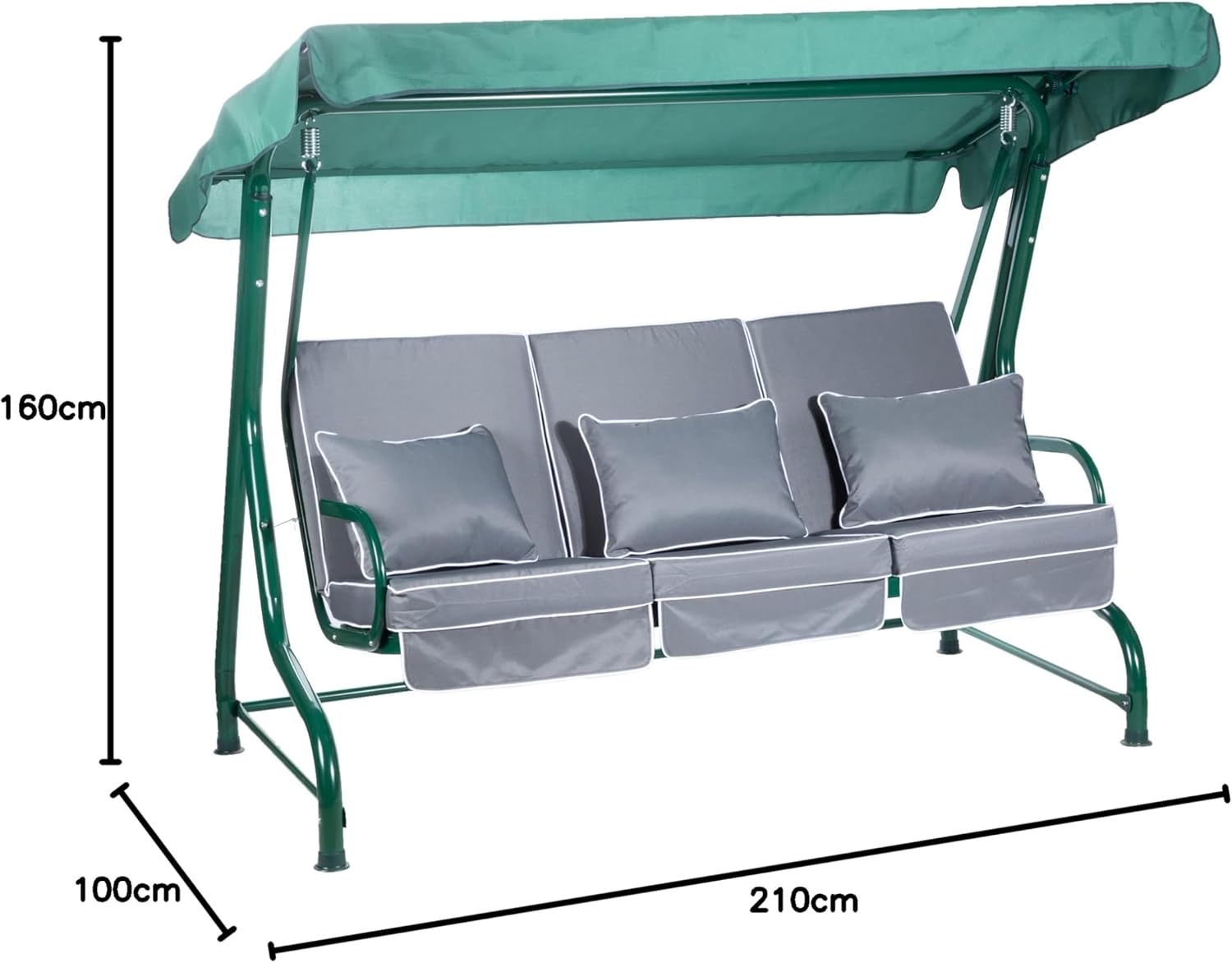 3 Seater Garden Swing Seat Grey Canopy Luxury Cushions
