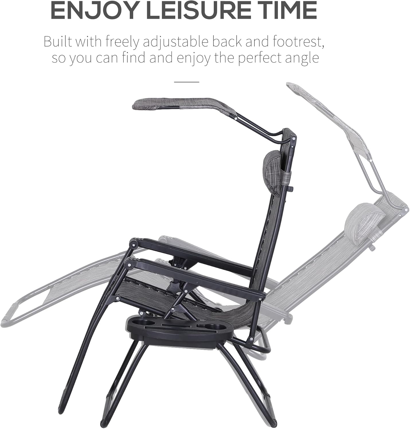 2 Zero Gravity Sun Lounger Chairs Foldable with Canopy Grey