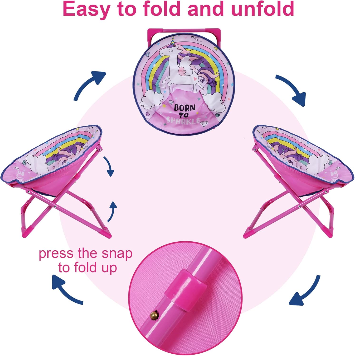 Pink Unicorn Kids Moon Chair Foldable Camping Seat