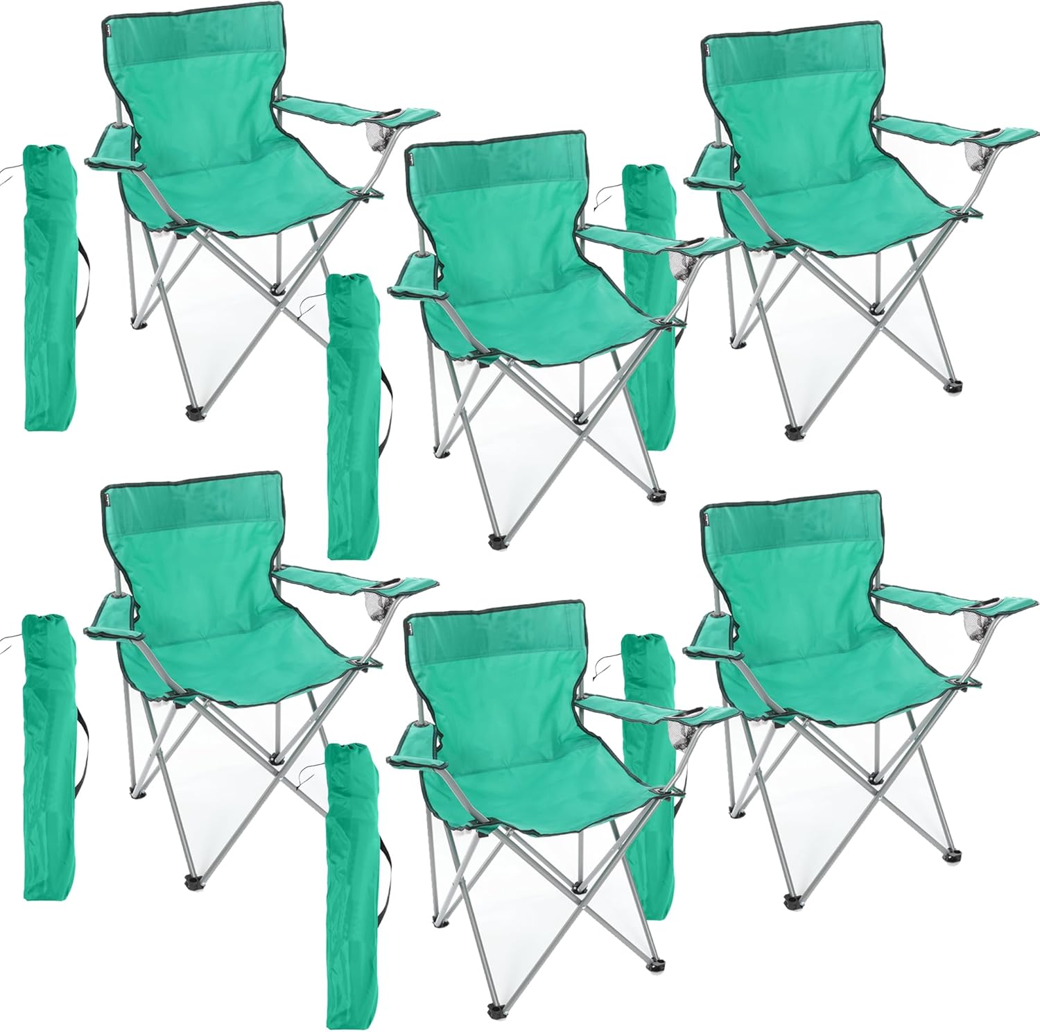 6 Pack Green Folding Camping Chairs with Cup Holder