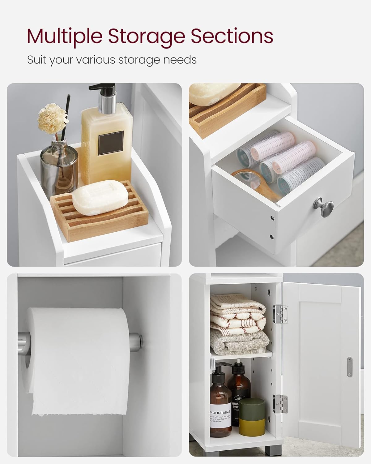 Small Bathroom Storage Cabinet Toilet Roll Holder White