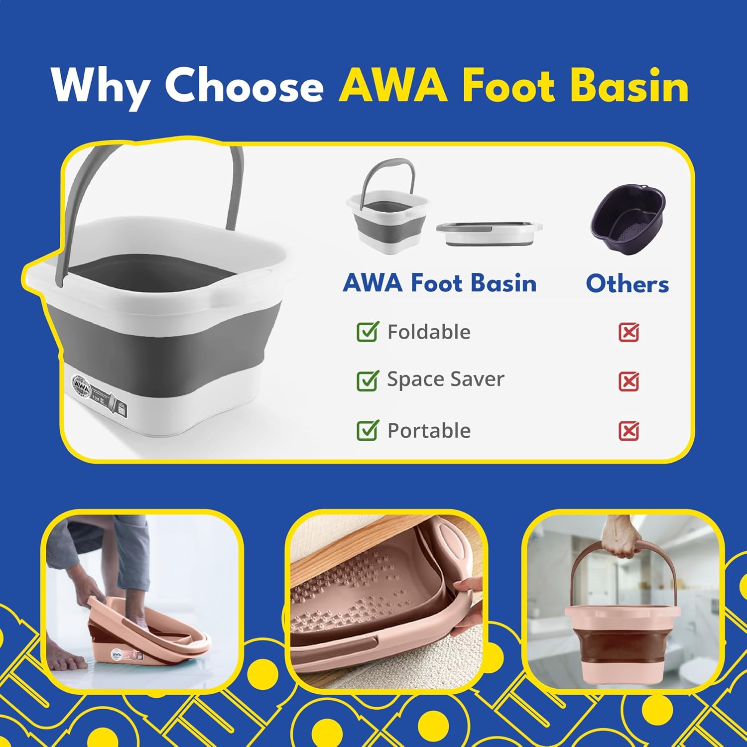 Collapsible Foot Bath Tub Acupressure Pedicure Basin Portable
