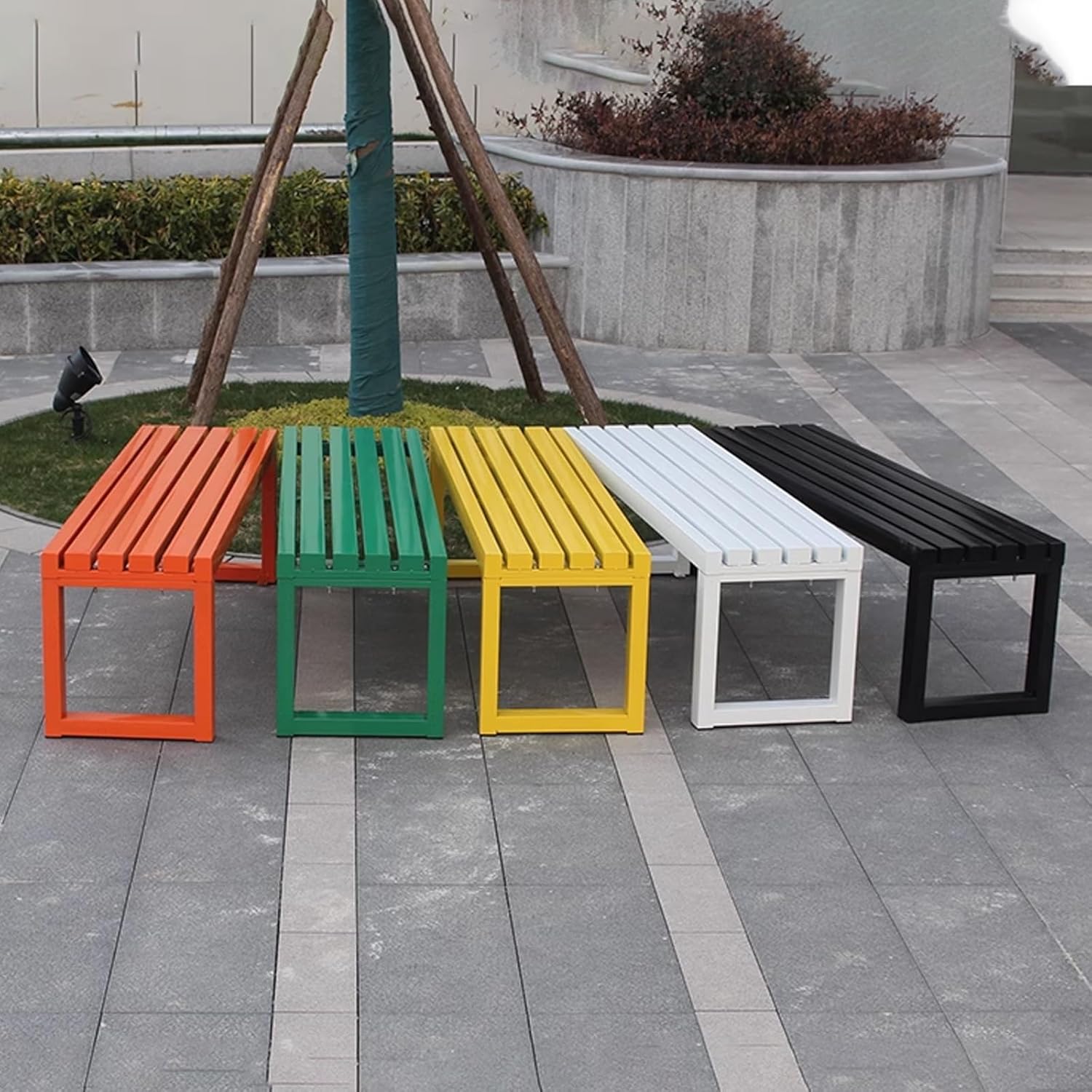 3 Seater Metal Garden Bench 150cm Backless Outdoor Patio Seat