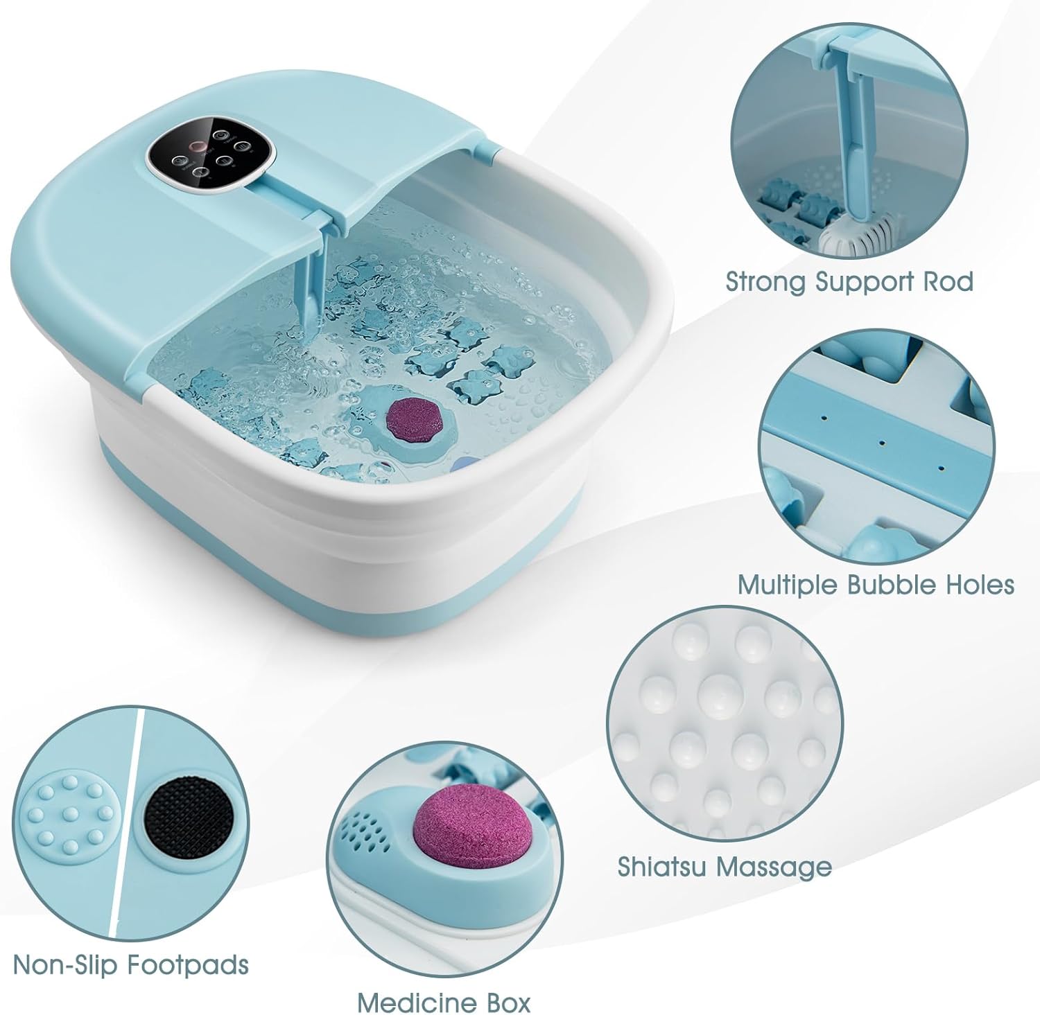 Electric Foot Spa Massager Foldable Heated Bubble Roller Remote