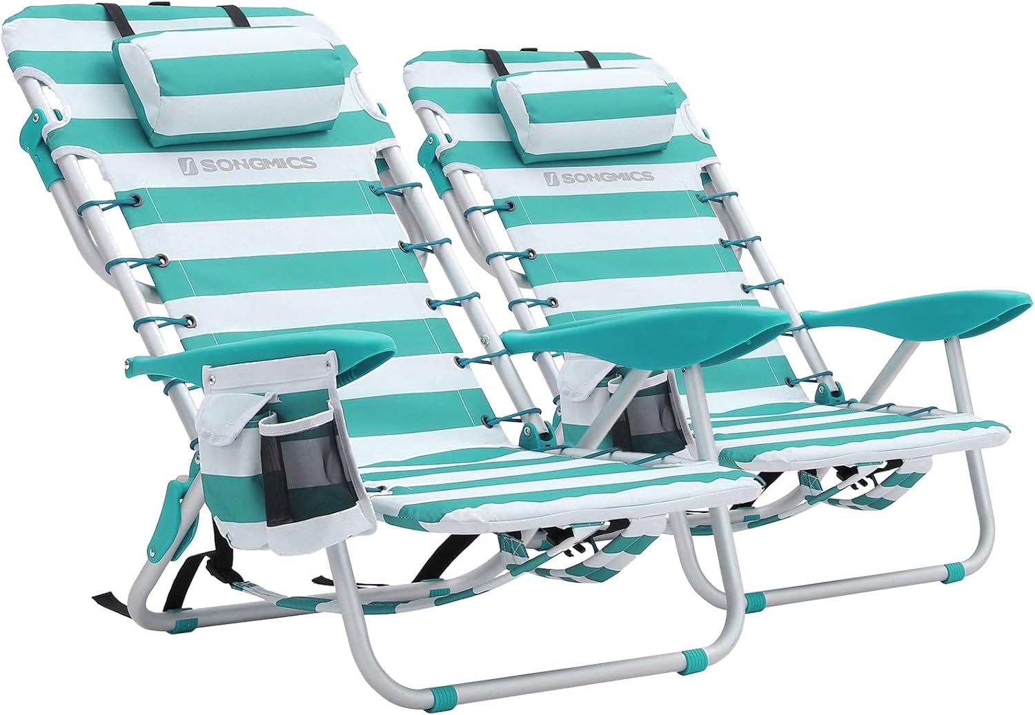 Portable Beach Chairs Set of 2 Reclining Foldable Seats