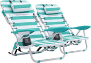 Portable Beach Chairs Set of 2 Reclining Foldable Seats