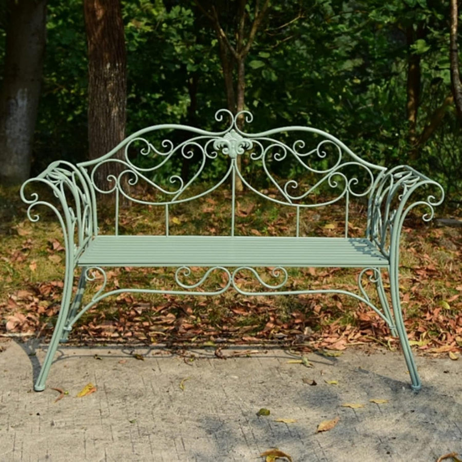 Cast Iron Metal Garden Bench 2 Seater Patio Seat with Armrests