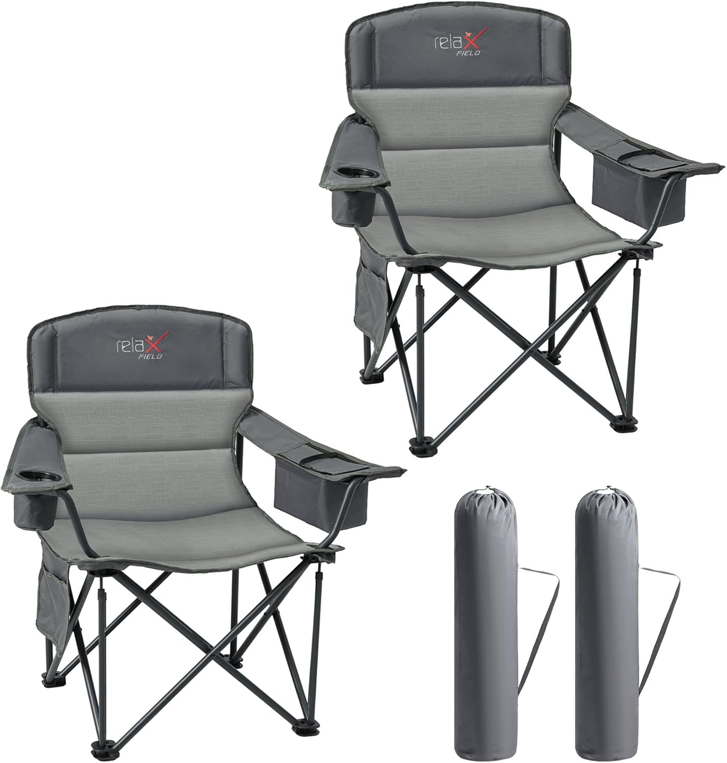 Set of 2 Oversized Camping Chairs Heavy Duty 200KG Grey