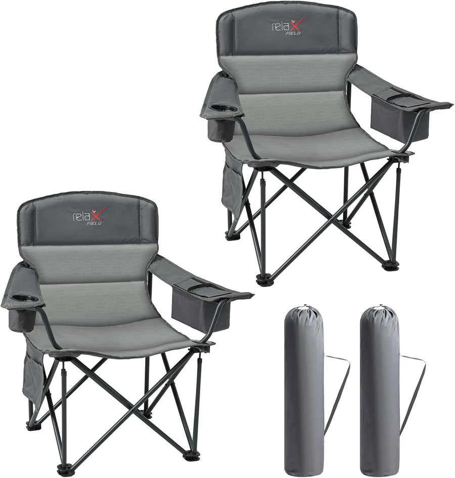 Set of 2 Oversized Camping Chairs Heavy Duty 200KG Grey