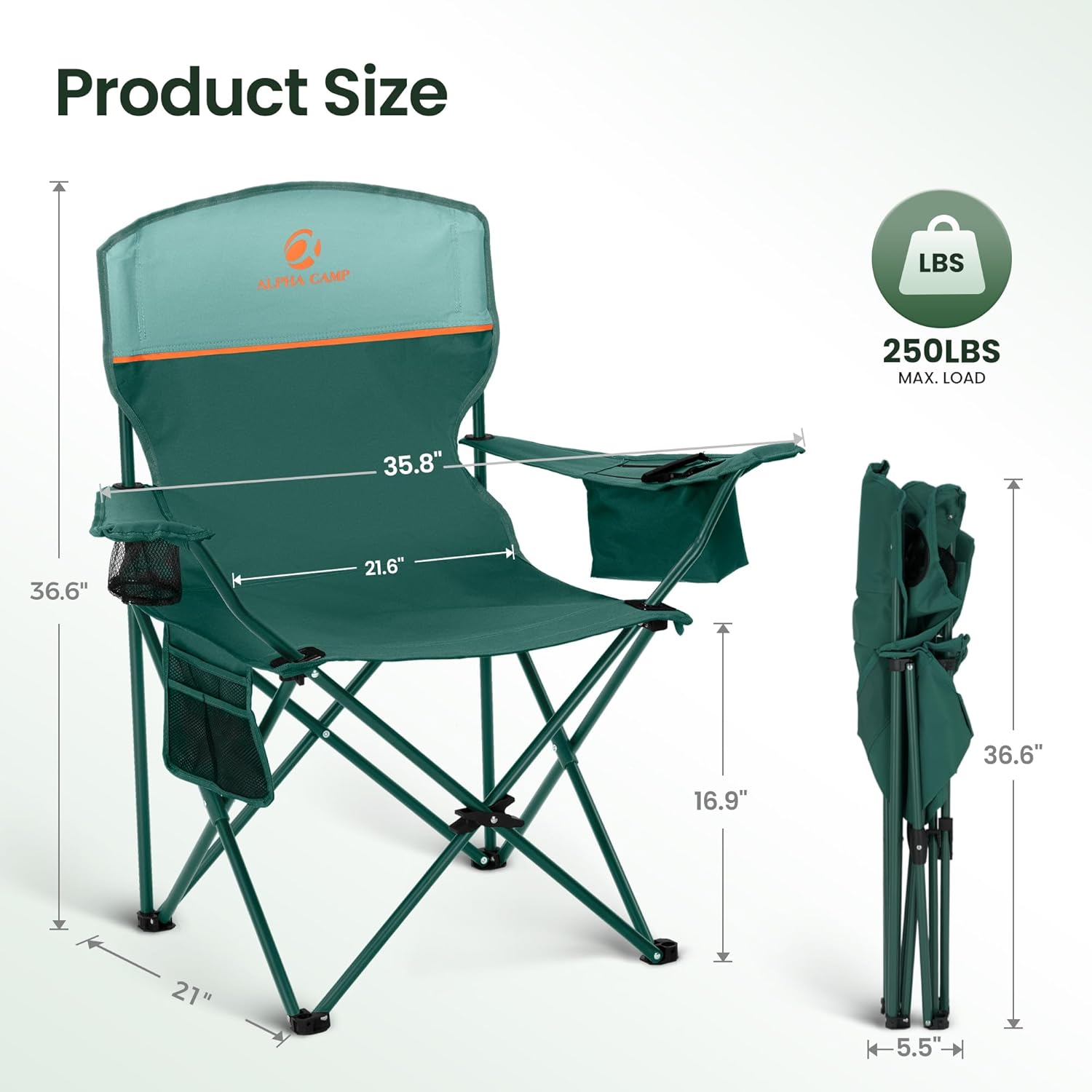 Camping Chairs 2 Pack Cooler Bag Cup Holder Green