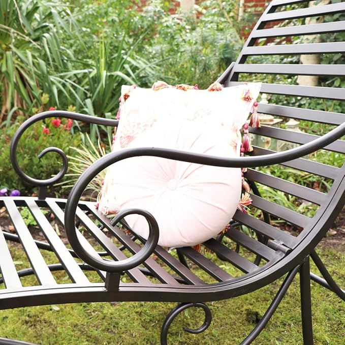 Ornate Metal Garden Sun Lounger Black Gold Vintage Style