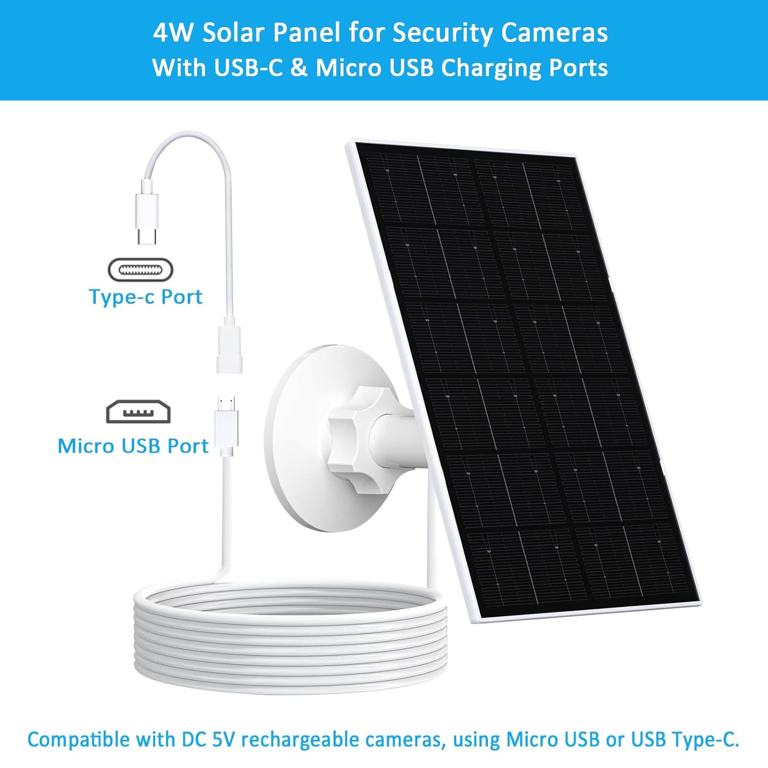 4W Solar Panel Charger For Security Cameras USB C 2 Pack