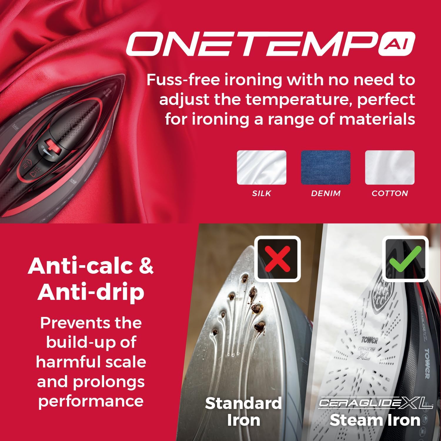3100W Steam Iron XL Ceramic Soleplate One Temp Anti Drip 350ml