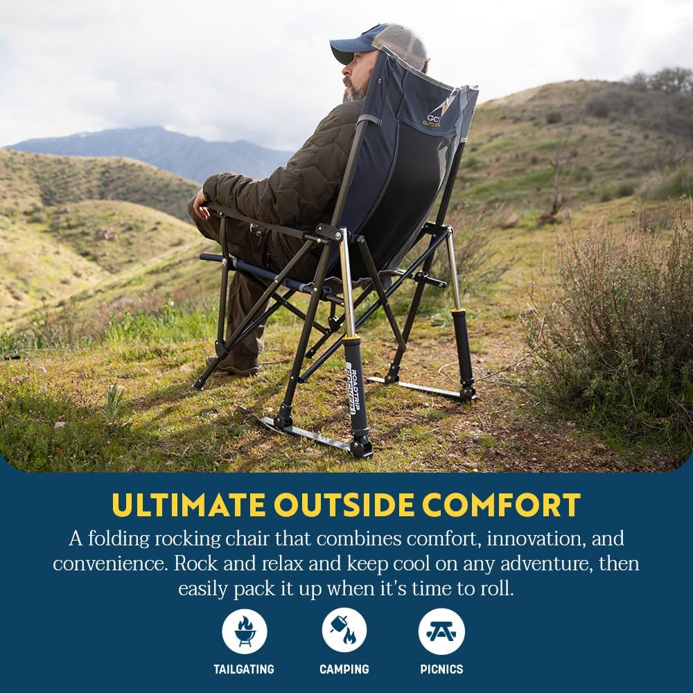 Portable RoadTrip Rocking Chair with Cup Holder Gray