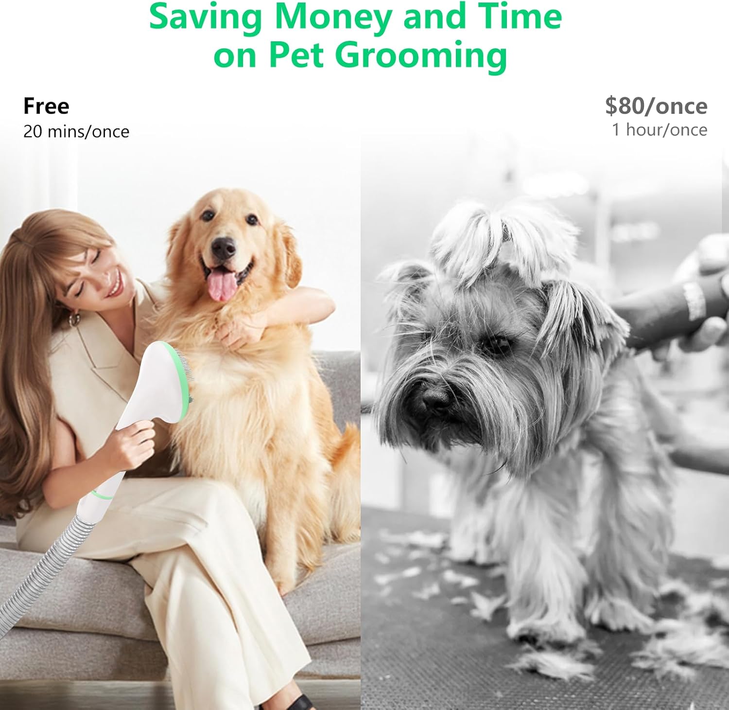 Pet Hair Vacuum Groomer 135W Dog Cat Clippers 2L Low Noise