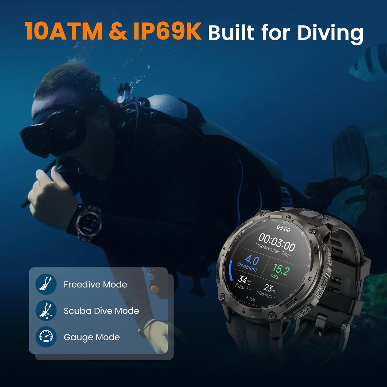 Military GPS Smart Watch 10ATM Dive 160 Sports