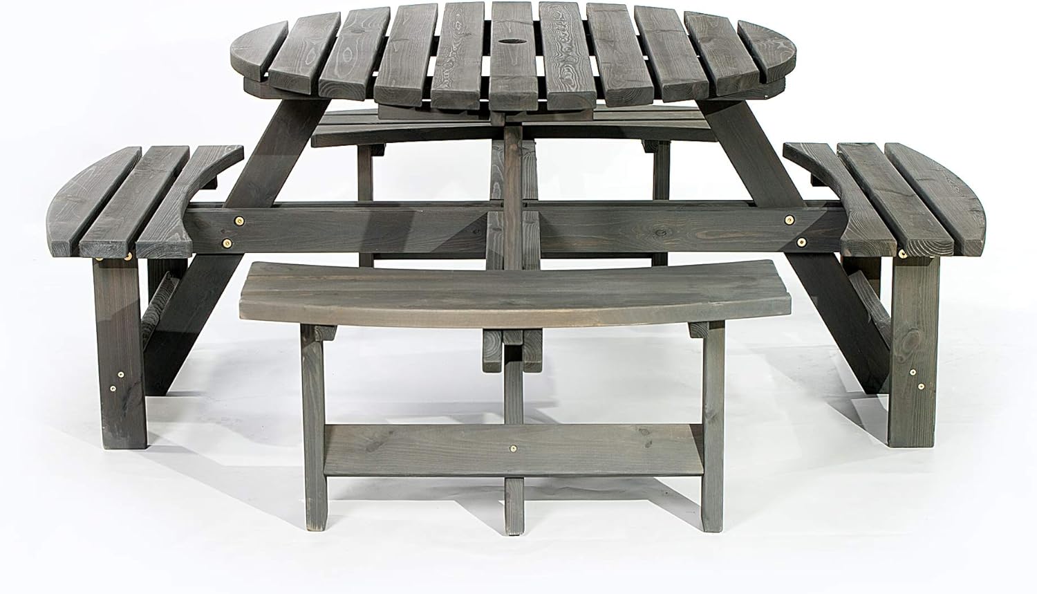 8 Seater Round Wooden Picnic Table with Benches Parasol Hole 180cm