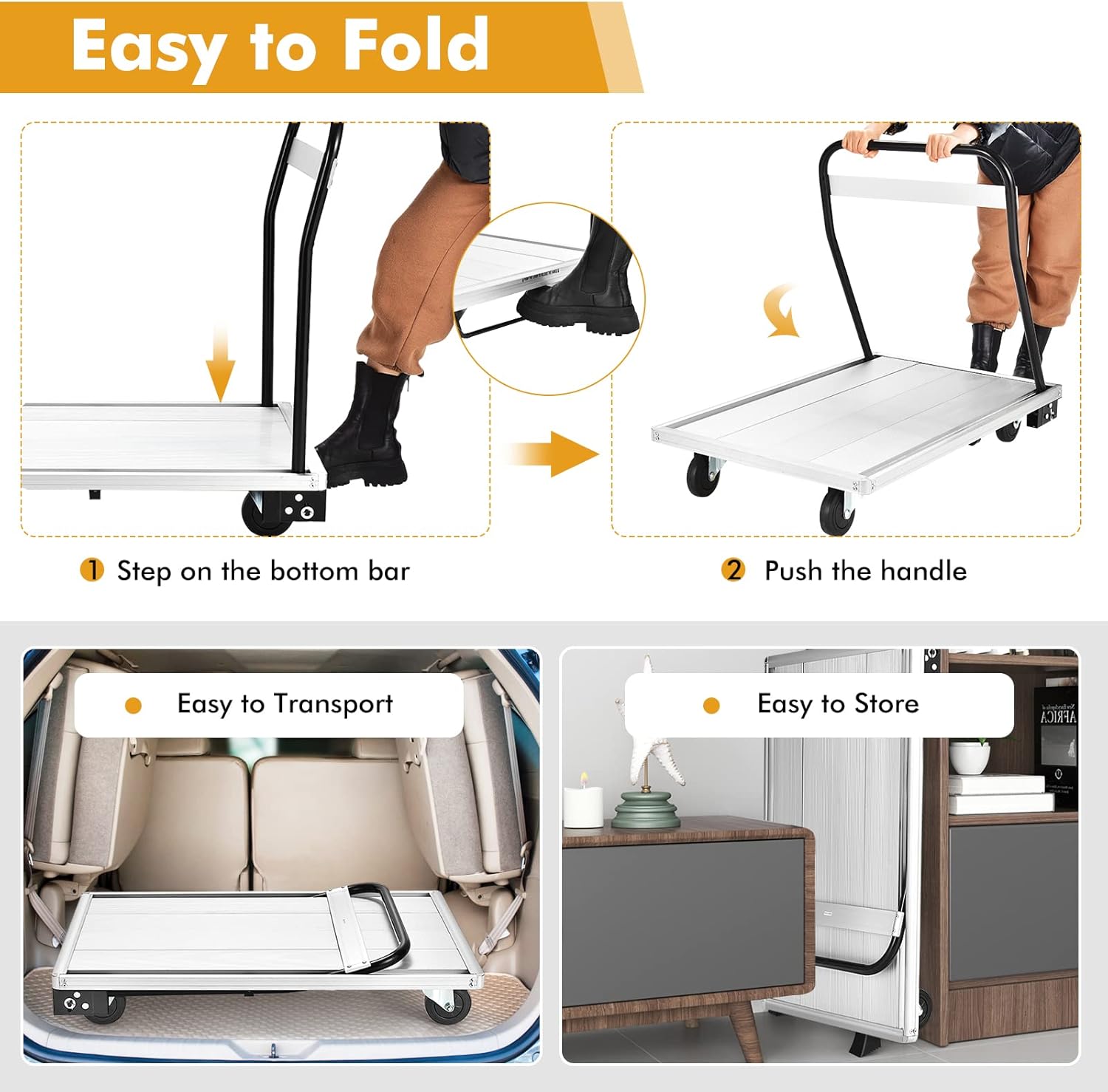 Folding Platform Trolley 350KG Flatbed Truck White Black