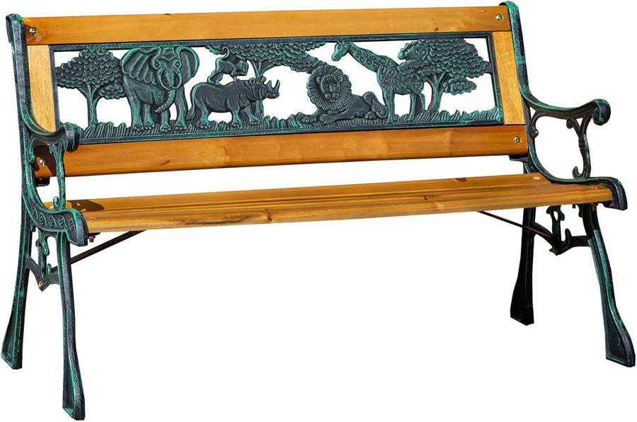 Kids Wooden Garden Bench Animal Design Cast Iron Outdoor Seat