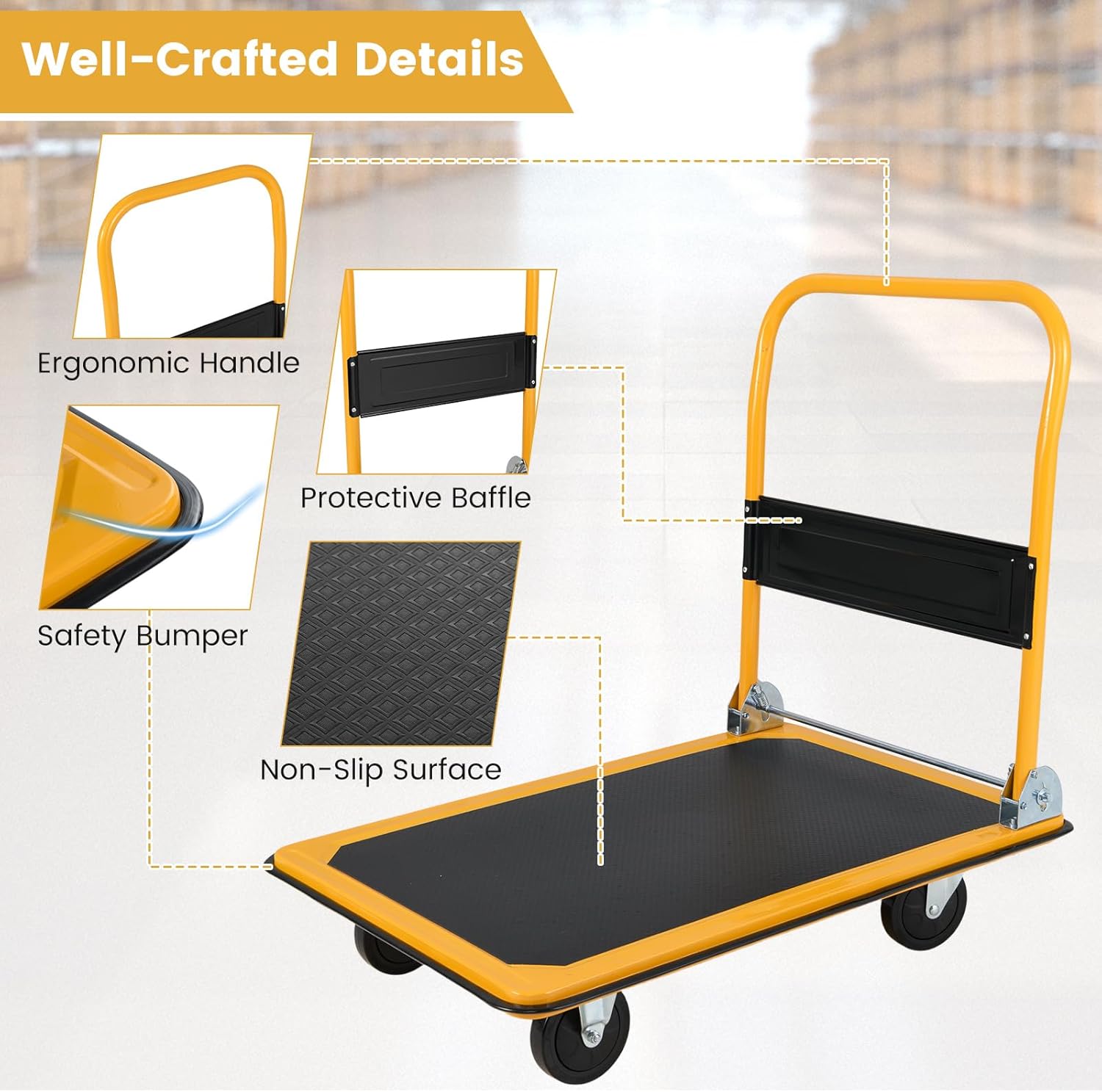 Portable 300KG Flatbed Push Cart Folding Platform Truck