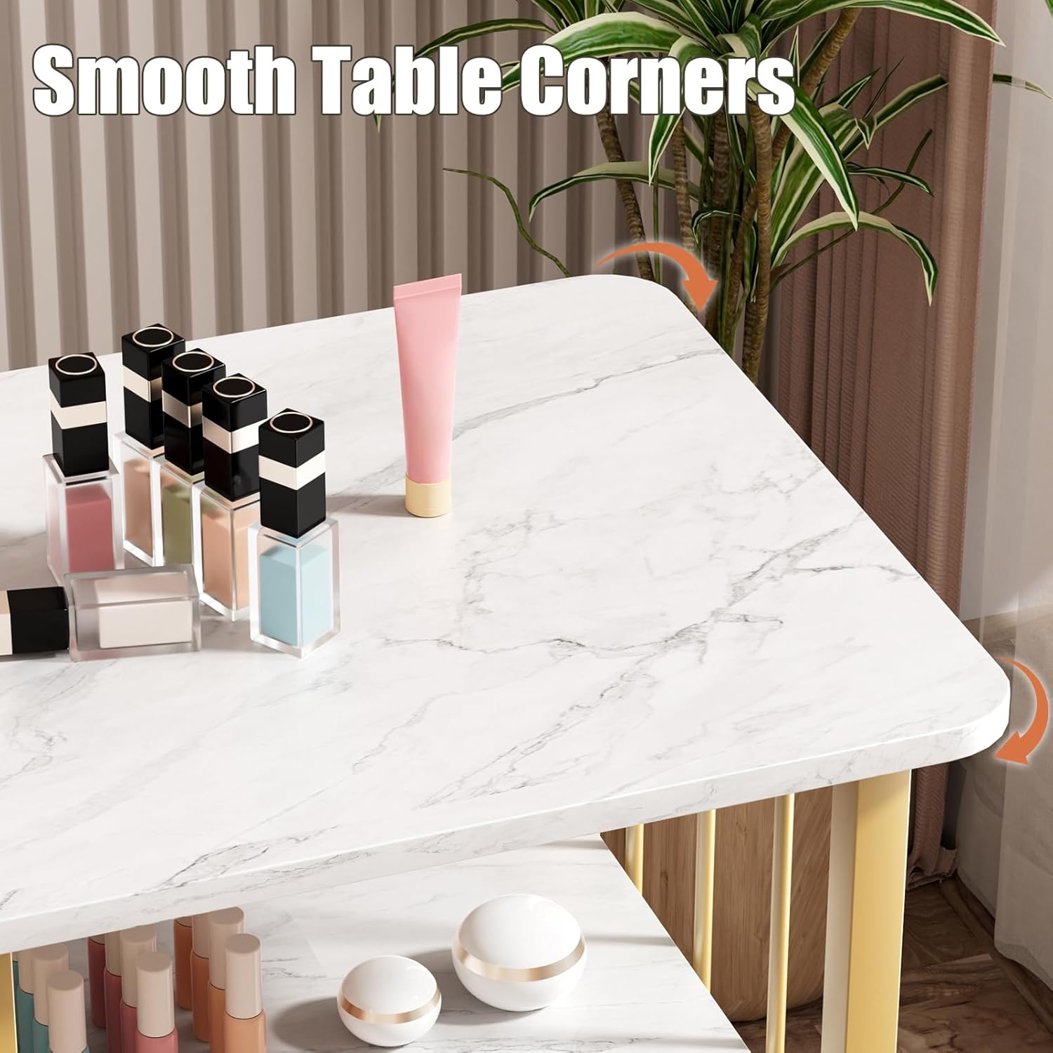 Manicure Nail Table Desk Marble Top 3 Tier Storage Salon Spa