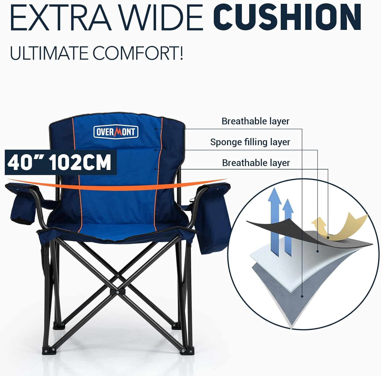 Oversized Camping Chair 450lb Cooler Bag High Back Blue