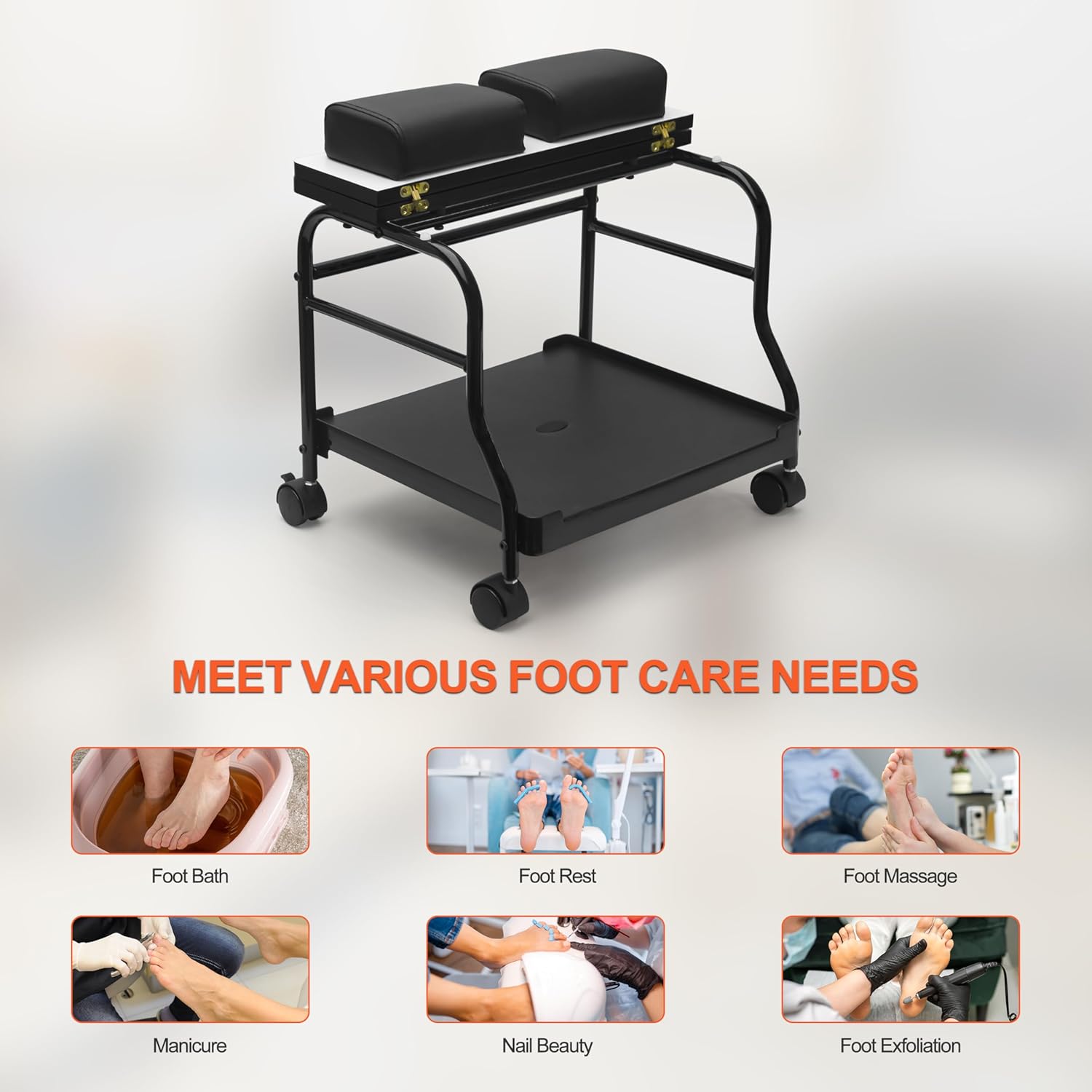 Pedicure Foot Cart Trolley with Wheels Salon Spa Foot Rest Stand