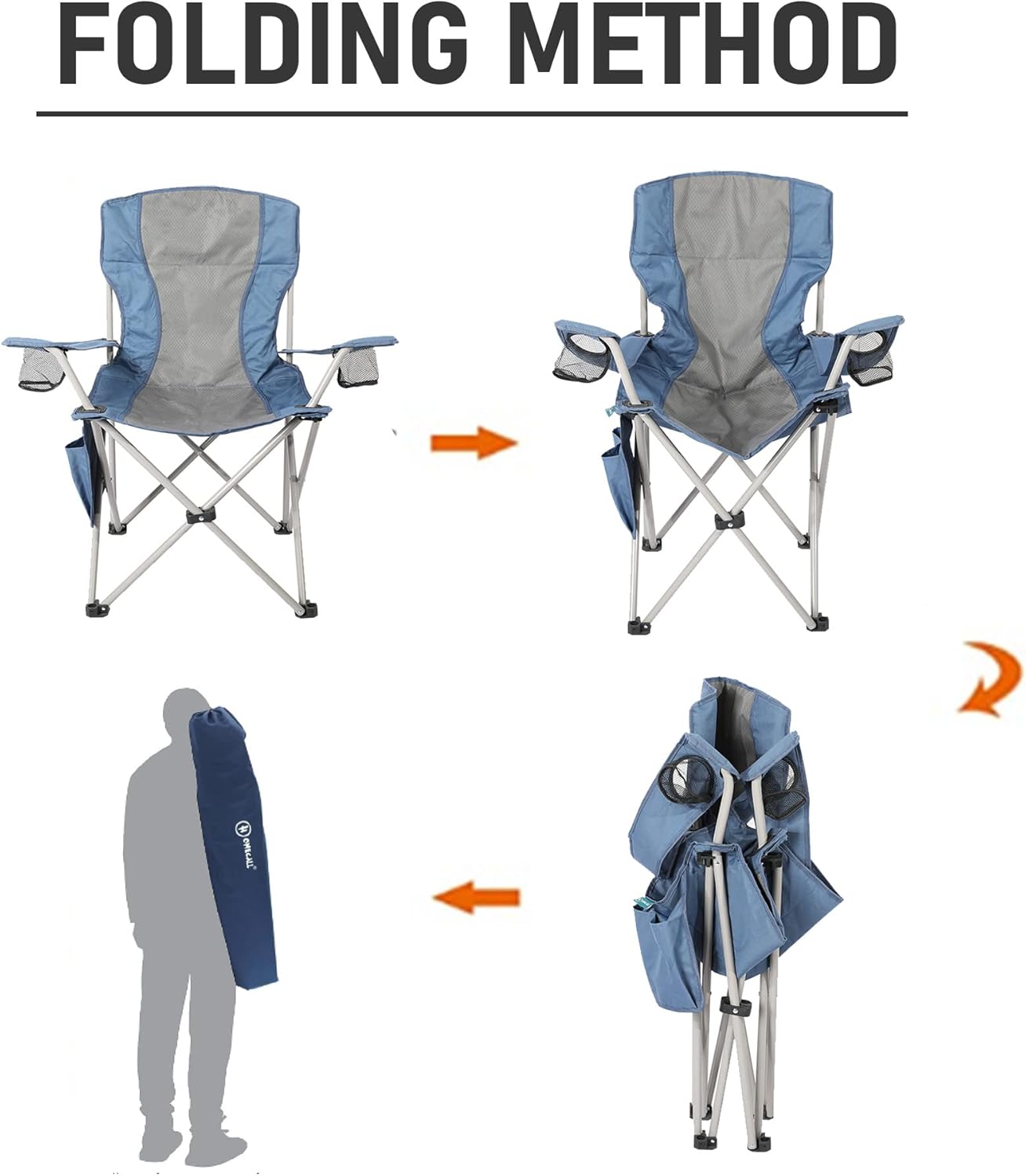 Padded Folding Camping Chair with Side Pocket Blue