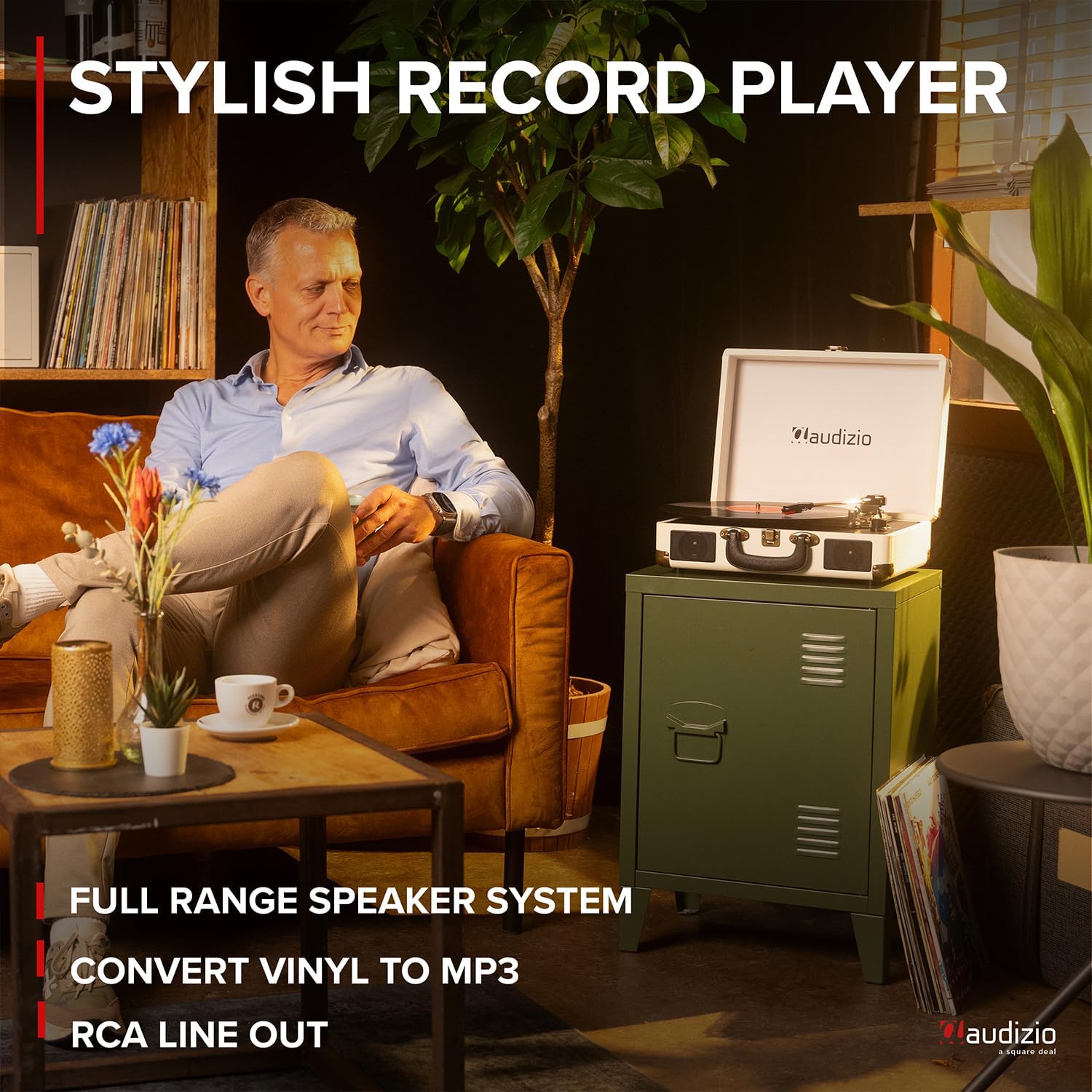 Cream Suitcase Record Player Bluetooth with Vinyl Stand
