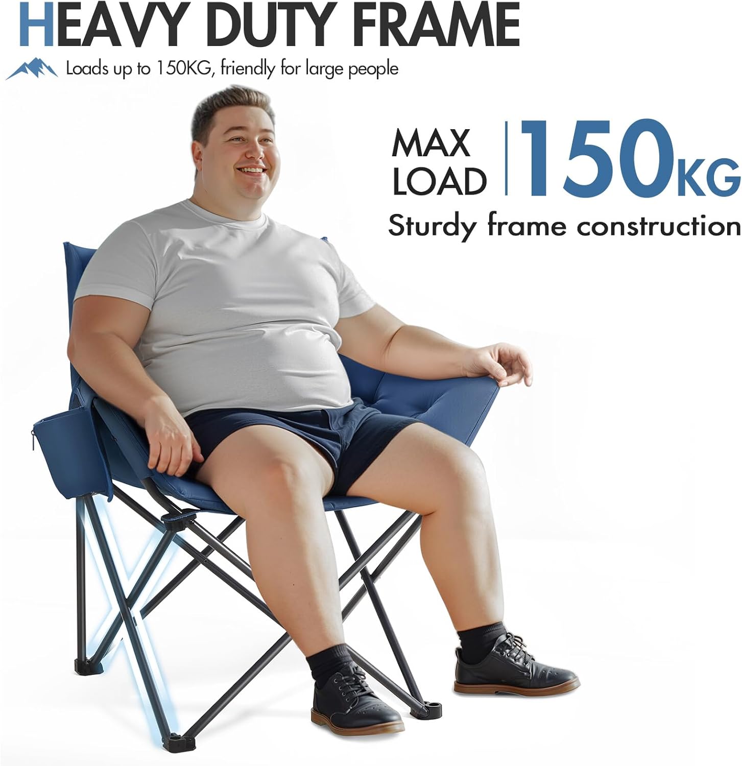 Padded Tub Camping Chair Wide Seat 150KG Blue
