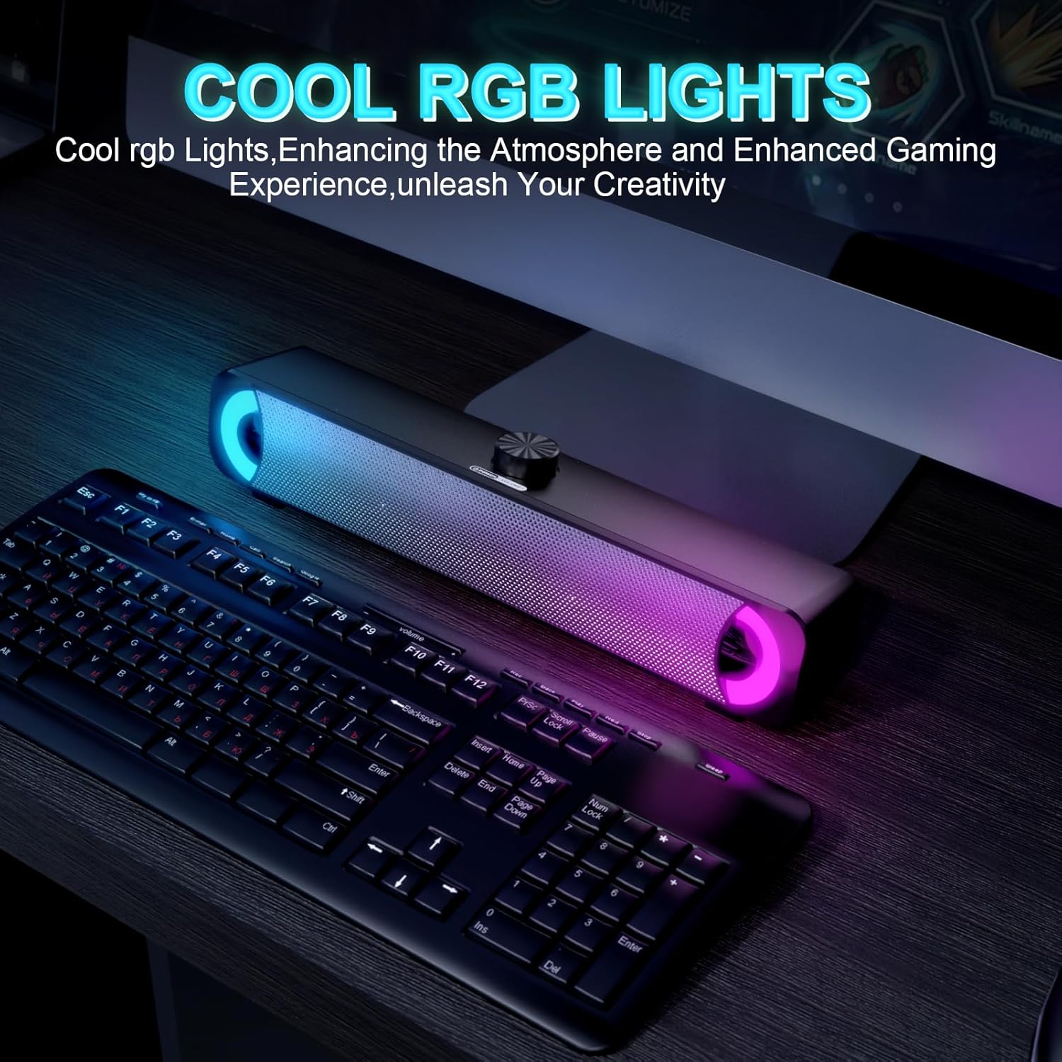 USB RGB PC Soundbar Speakers Stereo Desktop AUX Laptop Speaker