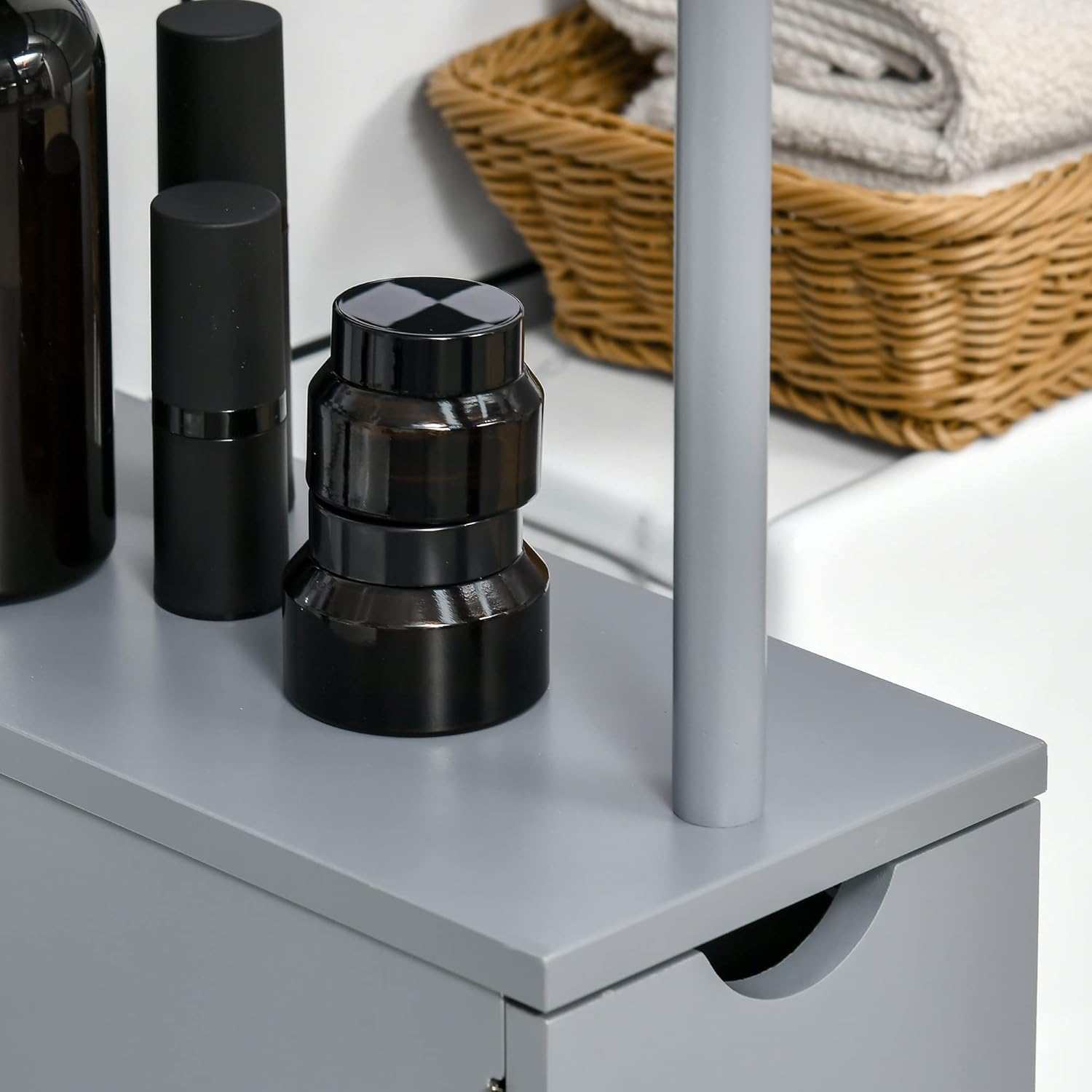Slim Tall Bathroom Cabinet Grey 2 Drawers 5 Tier 136cm