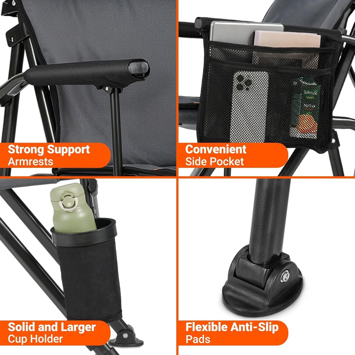 Oversized Adjustable Camping Chair High Back Black