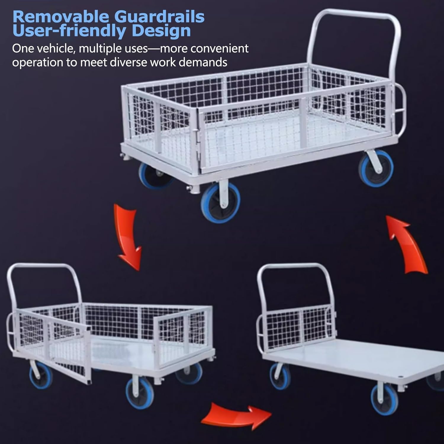 2200LB Platform Truck with Cage 8 Inch Wheel Cart