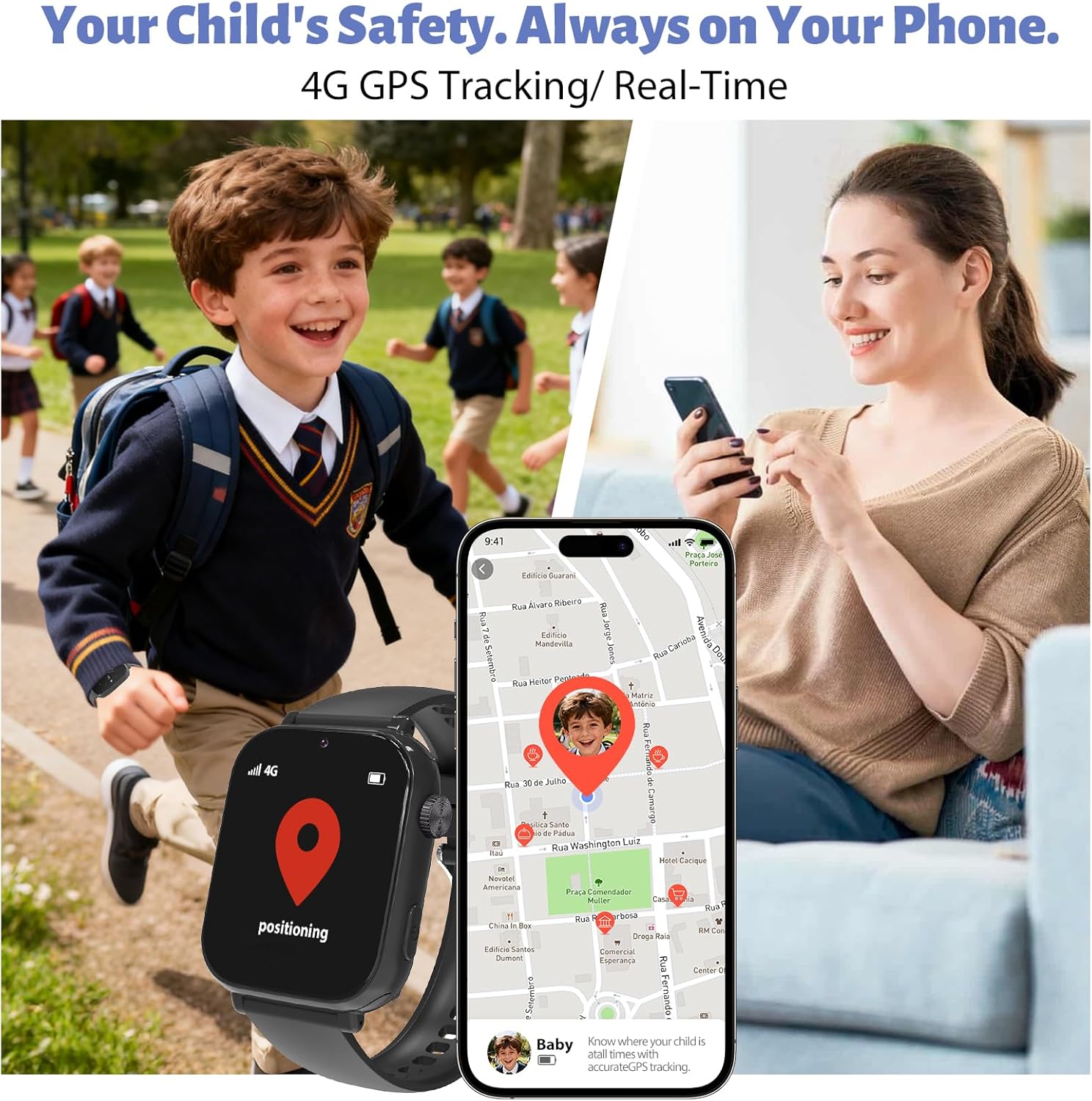 4G Kids Smart Watch GPS Tracker Phone Video Call SOS Red