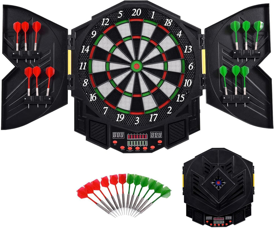 Electronic Dartboard Cabinet LED Auto Scoring 216 Games 12 Darts