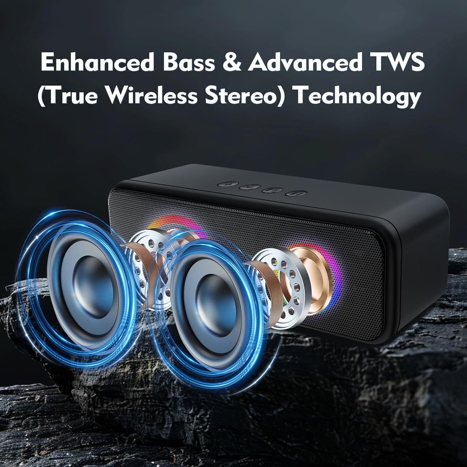 Portable Bluetooth Speaker 24H Playtime RGB Lights TWS USB-C