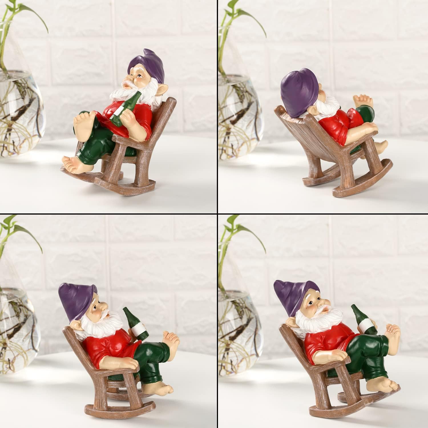 Funny Drinking Gnome Statue Resin Garden Chair Decor Outdoor