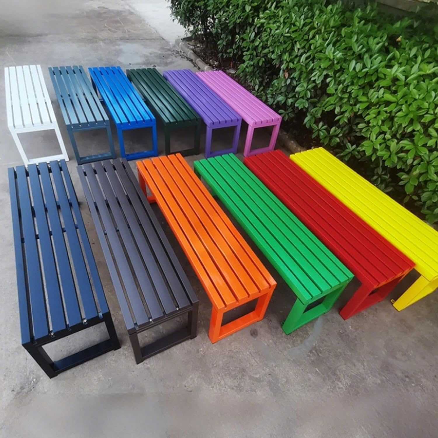 Black Metal Garden Bench 100cm Backless Outdoor Patio Seat