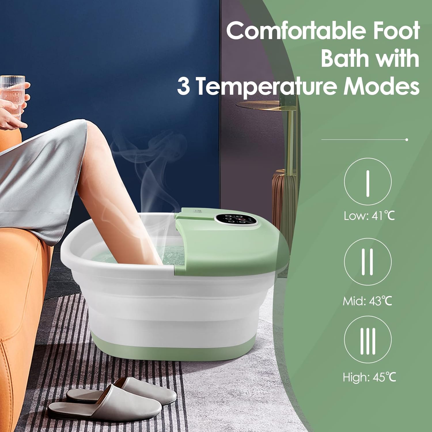 Foldable Foot Spa Massager Heated Bubble Rollers Timer Soak