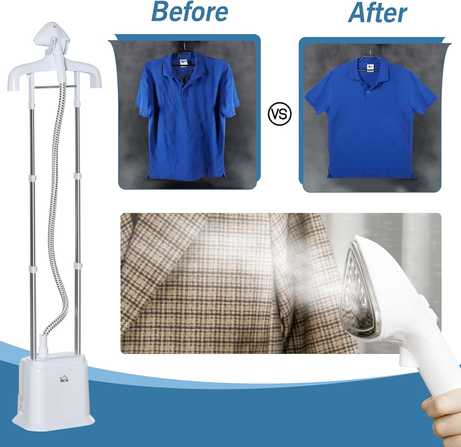 Upright Garment Steamer 1960W 1.7L Tank 6 Steam Levels Fast Heat