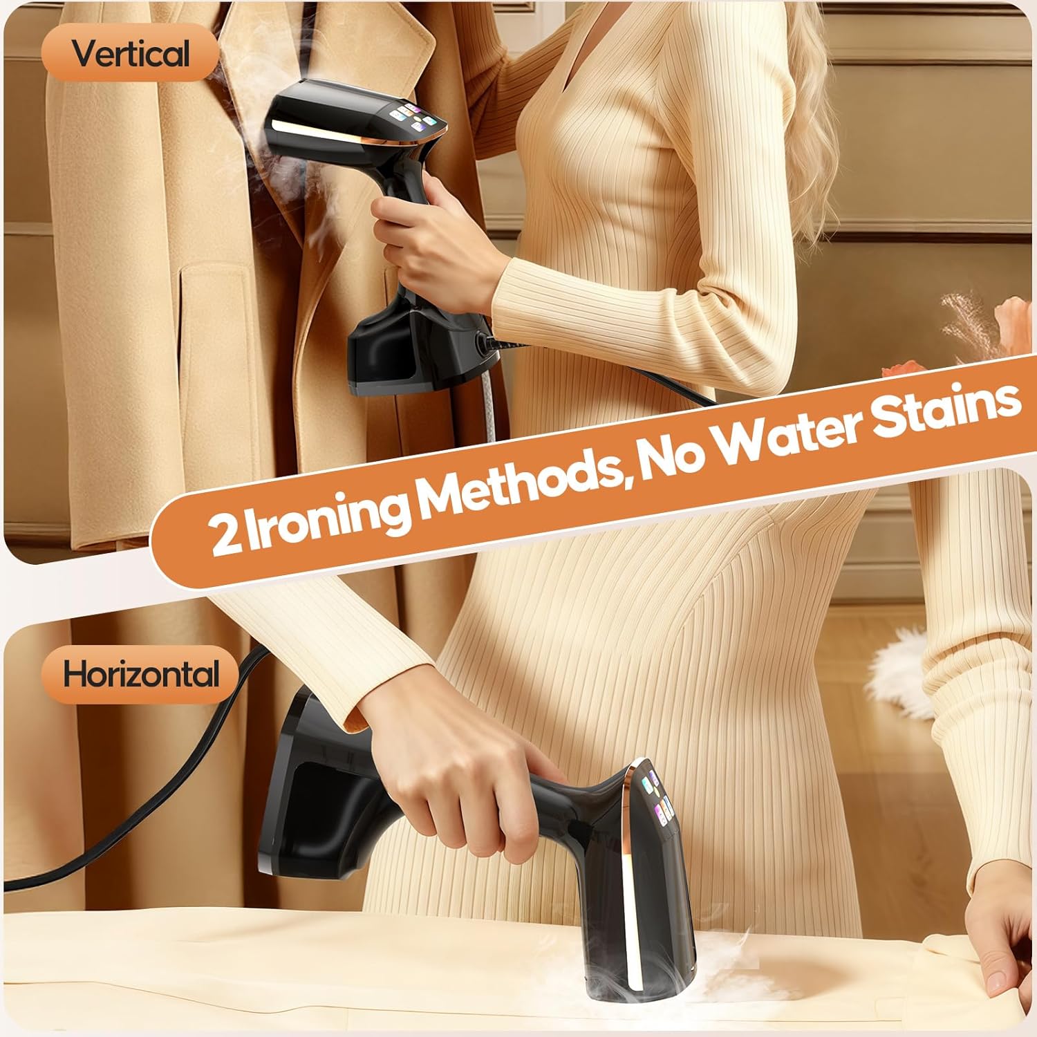 Handheld Clothes Steamer 1800W 300ml Tank LED 3 Modes Fast