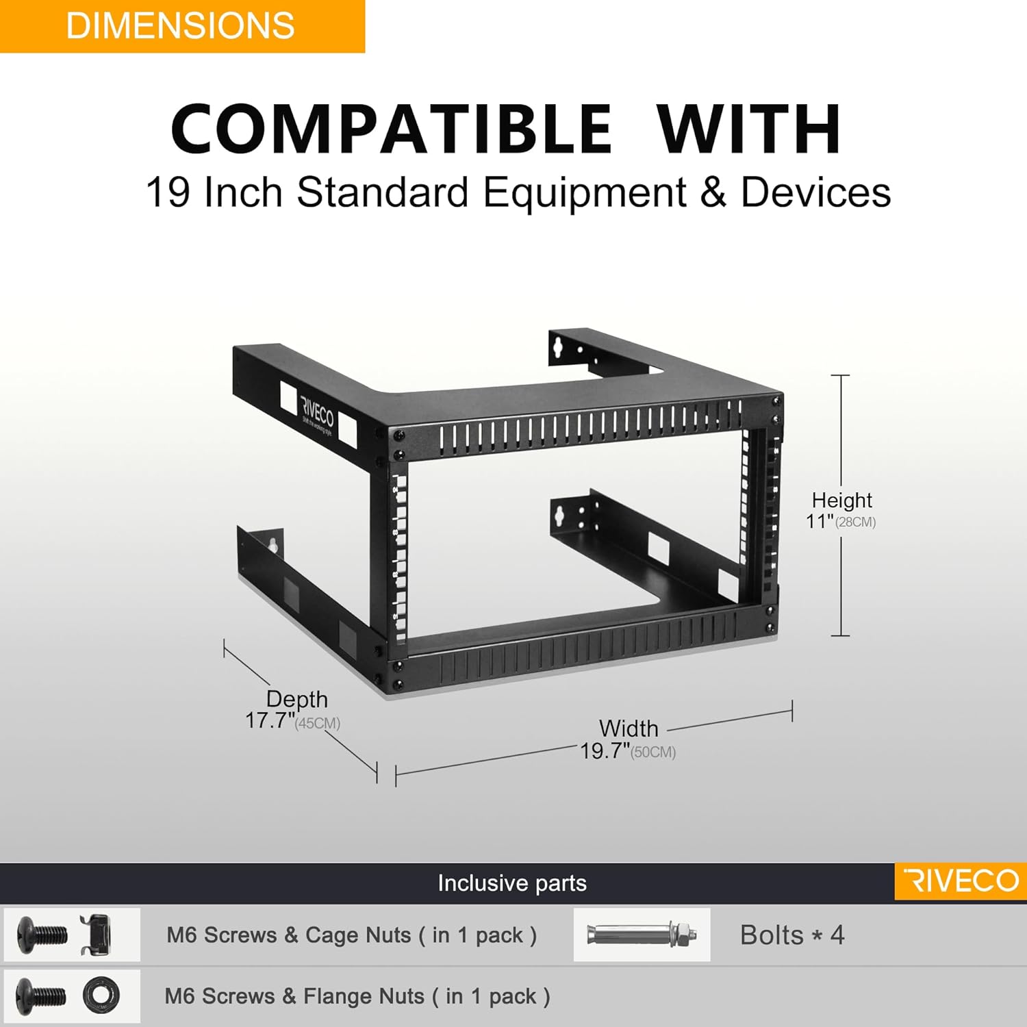 4U Wall Mount Open Frame Network Rack 19 Inch Steel